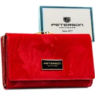 Portfele - Portfel damski na karty i dokumenty PETERSON RFID rozbudowany poziomy na zatrzask i bigiel skóra naturalna i ekologiczna czerwony elegancki pudełko .. - miniaturka - grafika 1