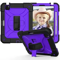 Etui do tabletów - Etui kompatybilne z iPad Pro 11 2021/2020/2018, odporne na uderzenia etui ochronne z uchwytem na długopis – obracany o 360° pasek na ramię (czarne + fioletowe) - miniaturka - grafika 1