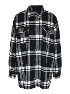 Noisy may Koszula damska Loose Fit, Czarny/Checks: biały, XL - Koszule damskie - miniaturka - grafika 1