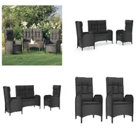 Meble ogrodowe - vidaXL 3-częściowy ogrodowy zestaw jadalny z poduszkami z czarnego polirattanu - ogrodowy zestaw jadalny - ogrodowe zestawy jadalne - zestaw jadalny - zestaw jadalny na taras - miniaturka - grafika 1