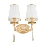 Lampy ścienne - FABIONE W2 elegancki kinkiet złoty biały abażur zawieszka kryształowa 2xE14 - miniaturka - grafika 1