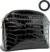 Kosmetyczki, organizery i kuferki - KOSMETYCZKA PODRÓŻNA TORBA NA KOSMETYKI CZARNA IMITACJA SKÓRY +LUSTERKO - miniaturka - grafika 1