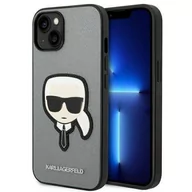 Etui i futerały do telefonów - Karl Lagerfeld Etui Saffiano Karl s Head Patch do Apple iPhone 14 Srebrny - miniaturka - grafika 1