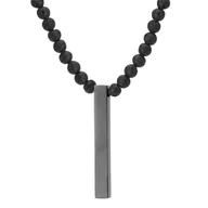 Naszyjniki męskie - Męski naszyjnik z czarnymi kulkami lawy i czarnym słupkiem ze stali szlachetnej do grawerunku - Manoki - miniaturka - grafika 1