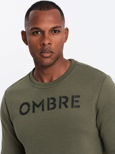 Ombre Klasyczna bluza męska dresowa z napisem ciemnooliwkowa V2 OM-SSPS-0181 L - Bluzy męskie - miniaturka - grafika 1