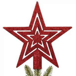 Czerwona gwiazda na choinkę, błyszczący czubek 20 cm Uniwersalny - Ozdoby bożonarodzeniowe - miniaturka - grafika 1