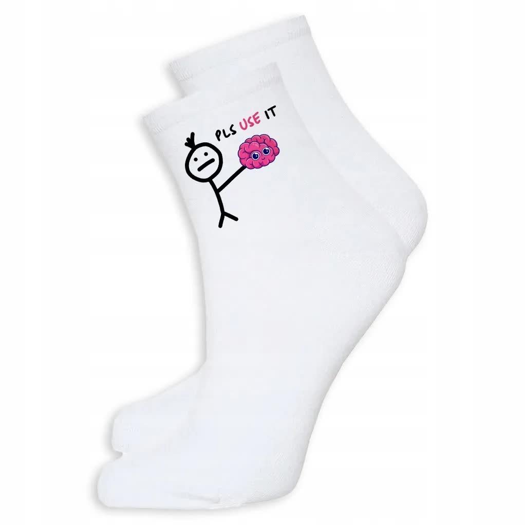 SKARPETKI BAWEŁNIANE BIAŁE 39-45 NA PREZENT PLS USE IT MÓZG ZABAWNE WZORY