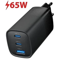 Ładowarki do telefonów - Ładowarka PowerDelivery 1xA 2xC GaN 65W Czarna - miniaturka - grafika 1