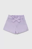 Spodnie i spodenki dla dziewczynek - United Colors of Benetton szorty bawełniane dziecięce kolor fioletowy gładkie - miniaturka - grafika 1