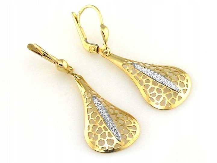 Kolczyki wiszące ażurowe złoto 375 9k 1.90g dwukolorowe modne dla kobiety