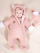 Pajacyki dla niemowląt - Dziewczęcy pajac dresowy ocieplany z luną różowy Nicol,r.68 - miniaturka - grafika 1