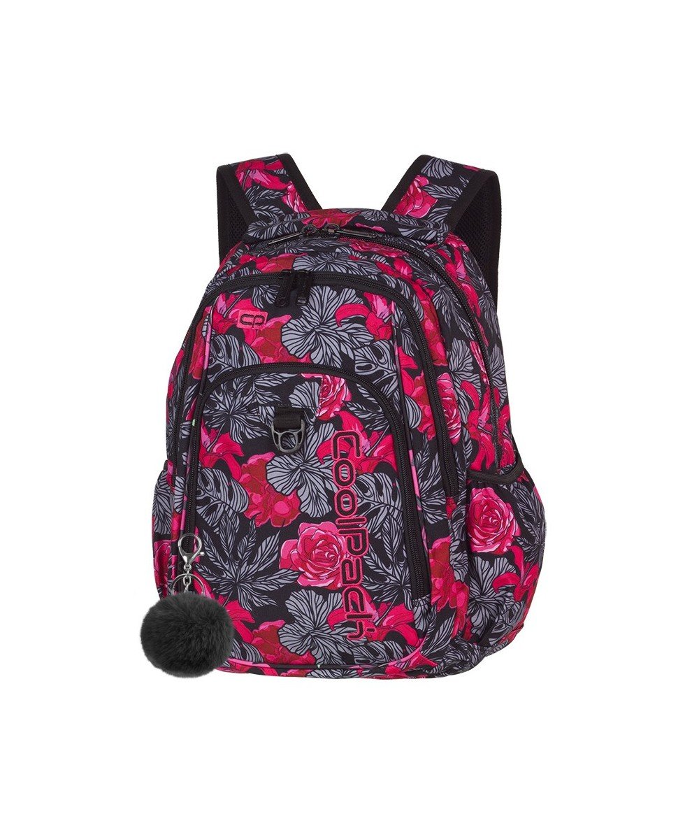 Plecak Szkolny 2-KOMOROWY XL 27L Lekki Czarny W Kwiaty Róże Coolpack