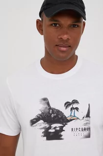 Koszulki męskie - Rip Curl t-shirt bawełniany kolor biały z nadrukiem - grafika 1