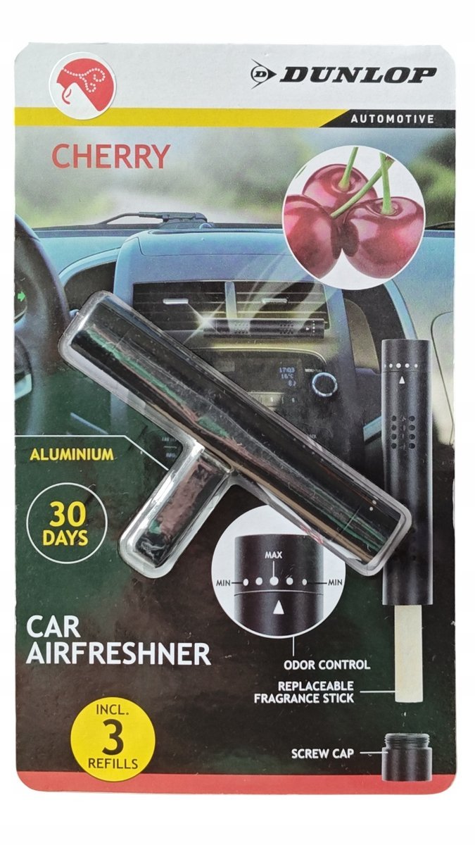 DUNLOP Zapach Samochodowy Aluminiowy do samochodu + 3 WKŁADY CHERRY BK