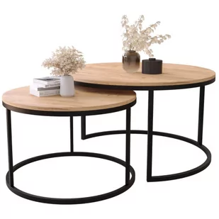Zestaw 2 okrągłych stolików w stylu loft dąb craft złoty - Onrero 3X - Ławy i stoliki kawowe - miniaturka - grafika 1