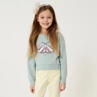 Swetry dla dziewczynek - Sinsay - Bluza z cekinami - Zielony - grafika 1