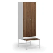 Szafki biurowe - Szafka ubraniowa z ławeczką, 2 szafki, 1875 x 600 x 500/800 mm, zamek cylindryczny, drzwi laminowane, orzech - miniaturka - grafika 1