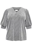 Bluzki damskie - Kaffe Curve Plus Size Damska bluzka z dekoltem o półdługości rękawa Regular Fit, Srebrny szary/czarny pasek, XL-du?e rozmiary - miniaturka - grafika 1