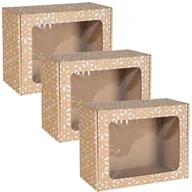 Zestawy upominkowe - Prostokątne pudełko fasonowe z okienkiem, pudełko prezentowe z białym nadrukiem geometrycznym 25x20x10 cm x3 - miniaturka - grafika 1