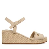 Sandały damskie - Sandały Tommy Hilfiger Mid Woven Wedge Espad Fringe FW0FW09470 Beżowy - miniaturka - grafika 1