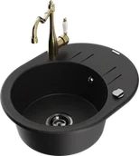 Zlewozmywaki z baterią - Mexen Kevin zlewozmywak granitowy 1-komorowy z ociekaczem i baterią kuchenną Carla, czarny - 6517-77-670700-50-B - miniaturka - grafika 1