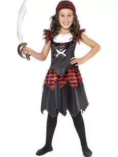 SMIFFYS dziecięcy pirat trupia czaszka i skrzyżowane kości dziewczęcy kostium, sukienka i chusta na głowę, rozmiar: L, 32341, small, czarny 32341S - Stroje karnawałowe - miniaturka - grafika 1