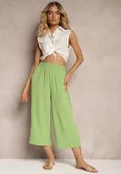 Spodnie damskie - Jasnozielone Spodnie Palazzo z Gumką w Talii i Długością Nogawki 3/4 Moolia - miniaturka - grafika 1