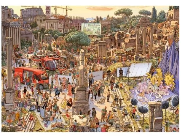 Heye Puzzle 2000 elementów Pokaz mody pośród ruin antycznego Rzymu, Knoor Peter (Puzzle+plakat)
