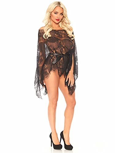 Leg Avenue Koronkowy szlafrok i stringi, czarny, jeden rozmiar