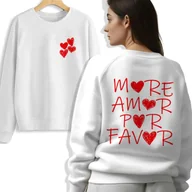 Bluzy damskie - Biała Bluza Dresowa Damska MORE AMOR POR FAVOR Stylowa Piękna Rozmiar S - miniaturka - grafika 1