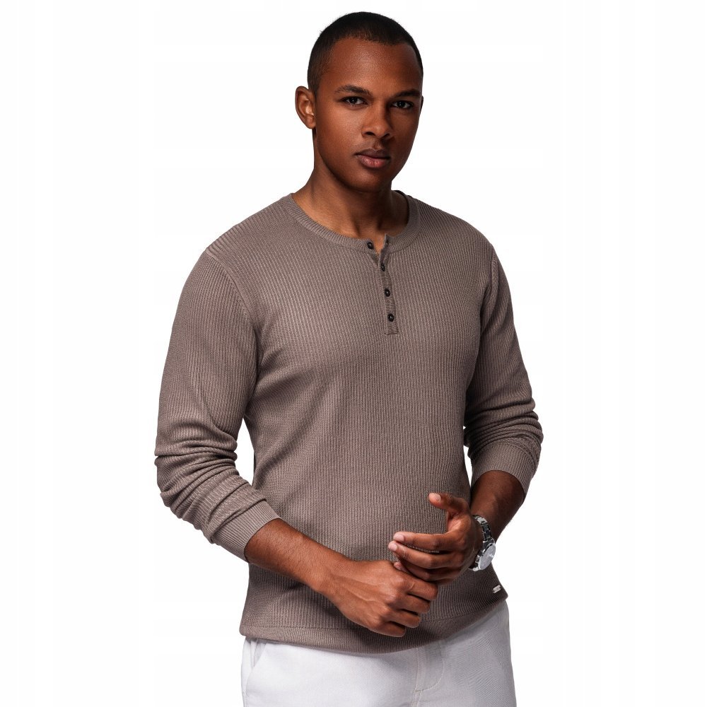 Sweter męski z guzikami przy dekolcie - popielaty V4 OM-SWSW-0182 r. L