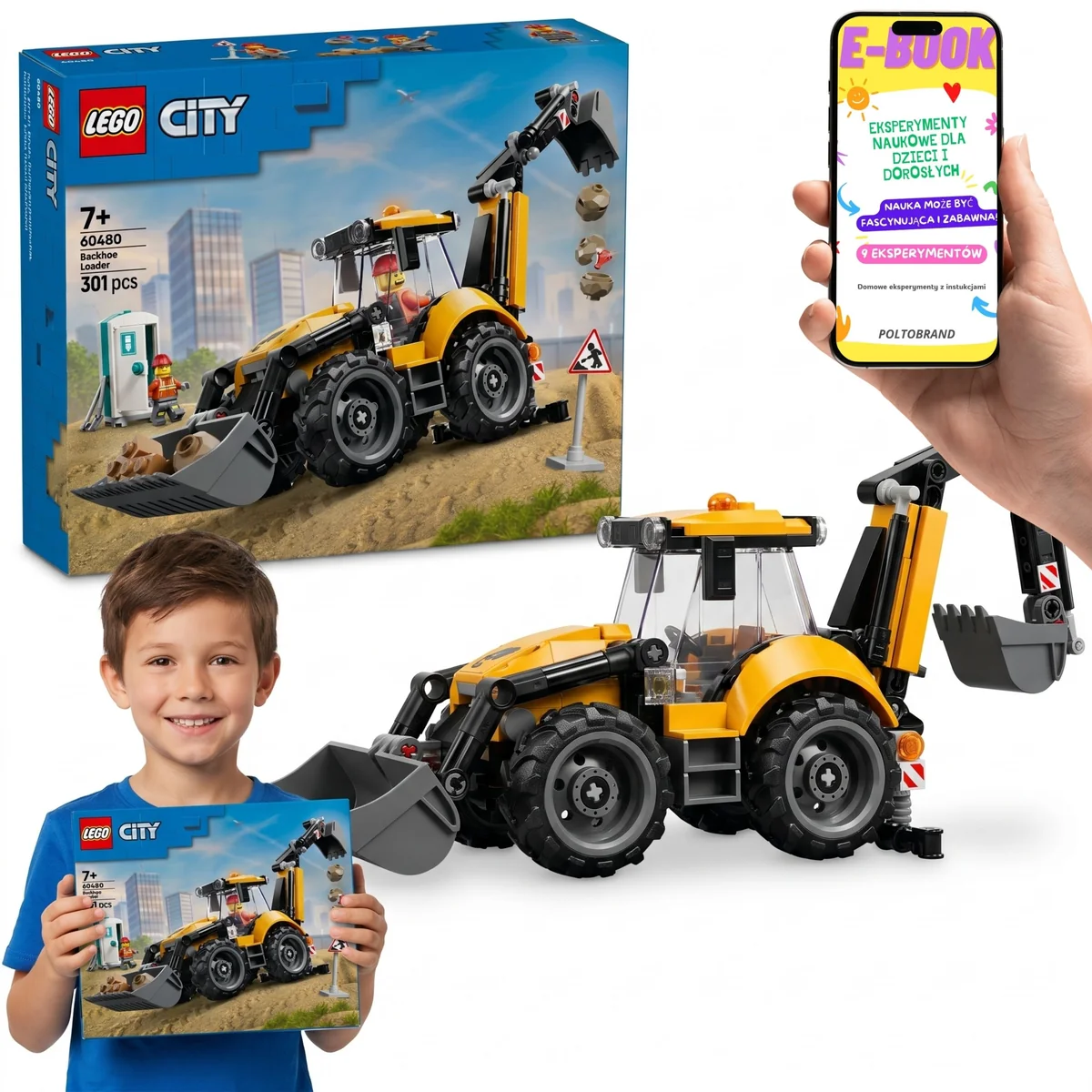 LEGO City Żółta Koparko-Ładowarka 60480 • model 28 cm • 301 el.