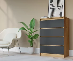 KOMODA 4 SZUFLAD 70 cm DĄB WOTAN/CZARNY - Komody - miniaturka - grafika 1