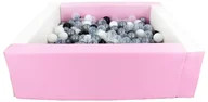 Suche baseny - Kwadratowy suchy basen z ekoskóry z 300 piłeczkami (biały, różowy (pastel)/czarny, biały, transparentny, srebrny) - miniaturka - grafika 1