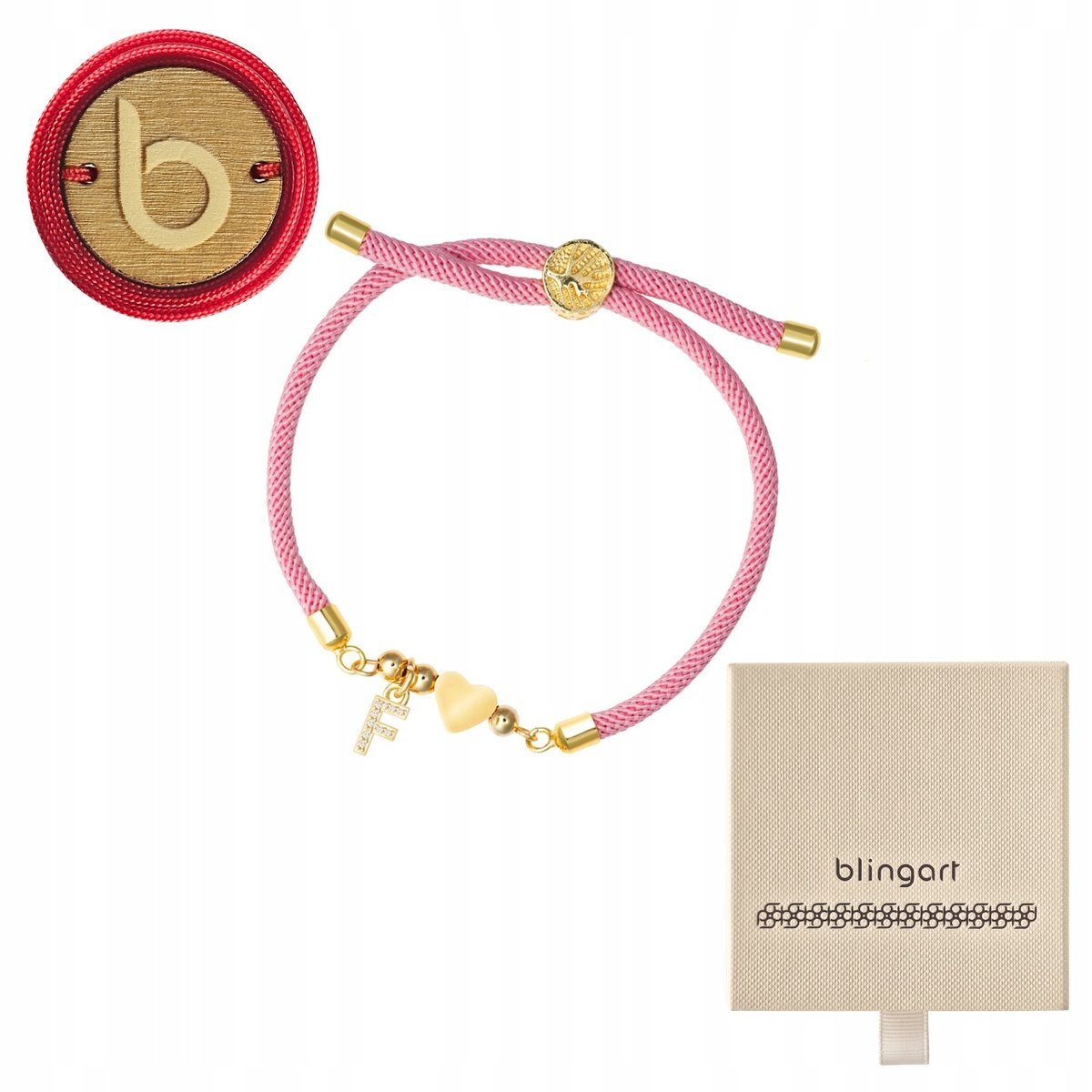 Bransoletka sznurkowa LITERKI serduszko RÓŻOWA regulowana LITERA BLINGART