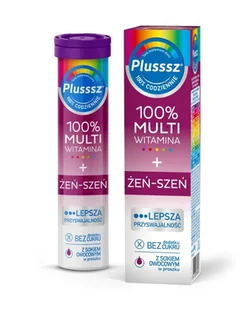 Plusssz 100% Multiwitamina + Żeń-Szeń, suplement diety, 20 tabletek musujacych  3648841 - Witaminy i minerały - miniaturka - grafika 1