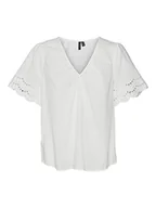 Bluzki damskie - VERO MODA Women's VMSIV SS V-Neck TOP WVN BTQ bluzka, śnieżnobiała, XL, Snow White, XL - miniaturka - grafika 1