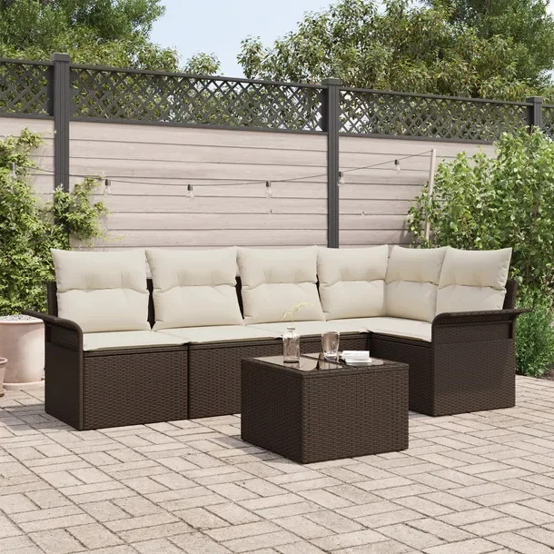 Zestaw Narożny Sofa Ogrodowa z Rattanu Brąz i Biel, 3 Elementy