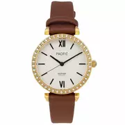 Zegarki damskie - Złoty damski zegarek z brązowym paskiem PACIFIC S6028-10 - miniaturka - grafika 1
