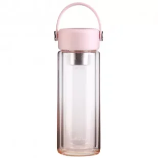 Vialli Design Butelka z podwójną ścianką i zaparzaczem Fuori różowa 30206 350 ml - Butelki termiczne - miniaturka - grafika 1