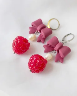 Maliny z kokardami romantyczne kolczyki - Kolczyki - miniaturka - grafika 1