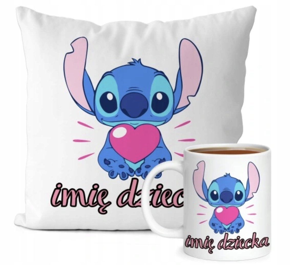ZESTAW PODUSZKA + KUBEK Prezent STICH STITCH STICZ LILO BAJKA + IMIĘ 46