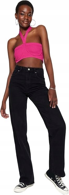 TRENDYOL CZARNE JEANSY PROSTE Z WYSOKIM STANEM BAWEŁNA 38 5AA