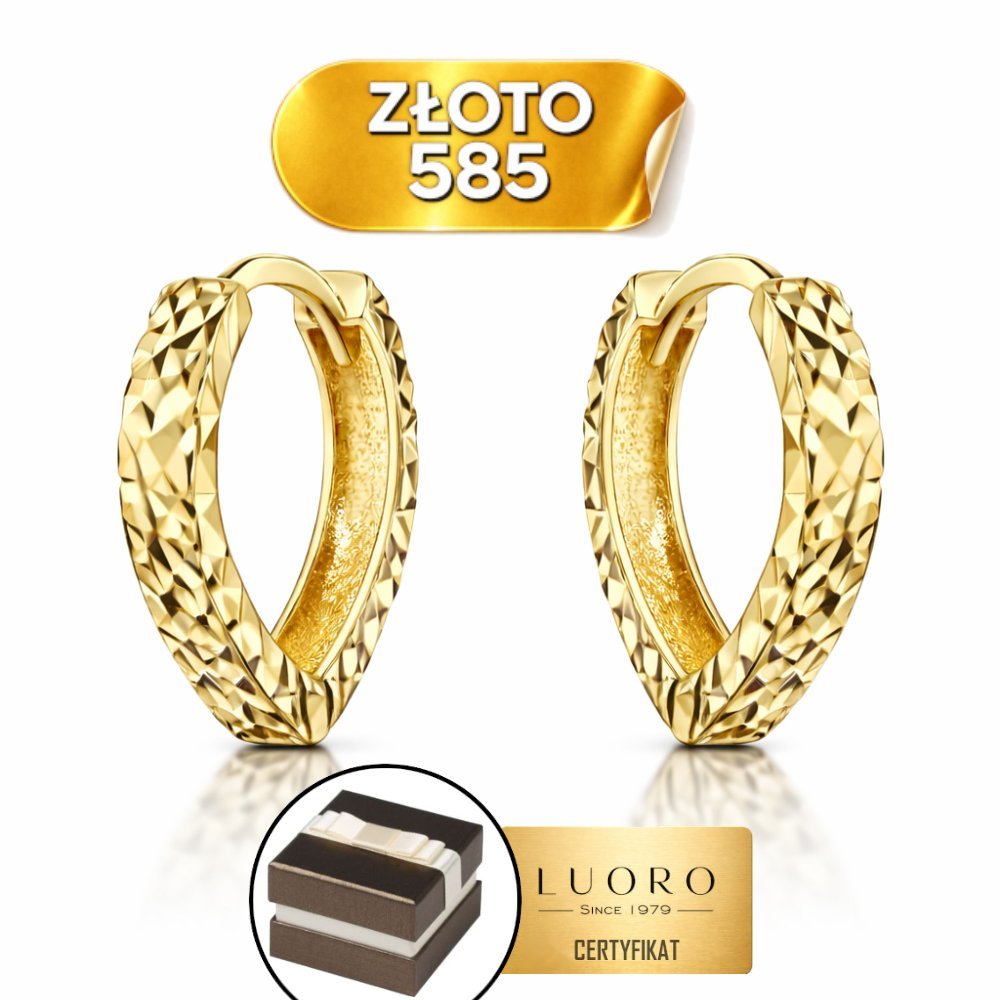 KOLCZYKI ZŁOTE 585 14K ŁEZKI DIAMENTOWANE ZATRZASK 1,48 CM ELEGANCKIE