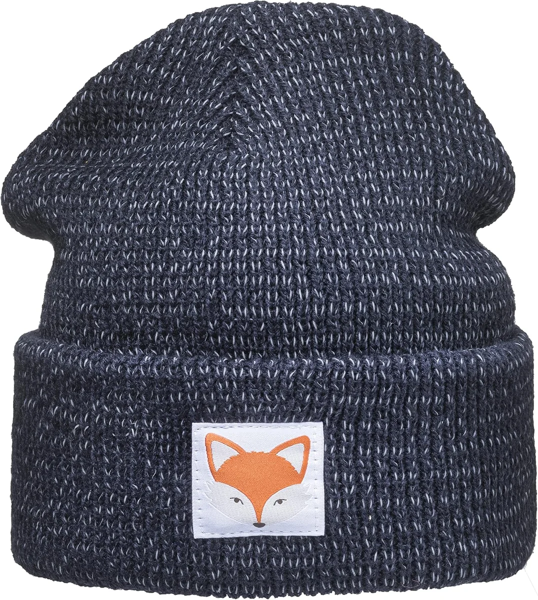 CZAPKA ZIMOWA BEANIE ODBLASKOWA GRANATOWA Z LISEM