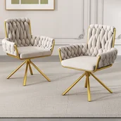 Krzesła - Krzesło do jadalni Flieks zestaw 2 krzeseł obrotowych 360°, krzesło tapicerowane z aksamitnym pokryciem, krzesło kuchenne do salonu ze stalowymi nogami, fotel obrotowy, beżowy - miniaturka - grafika 1