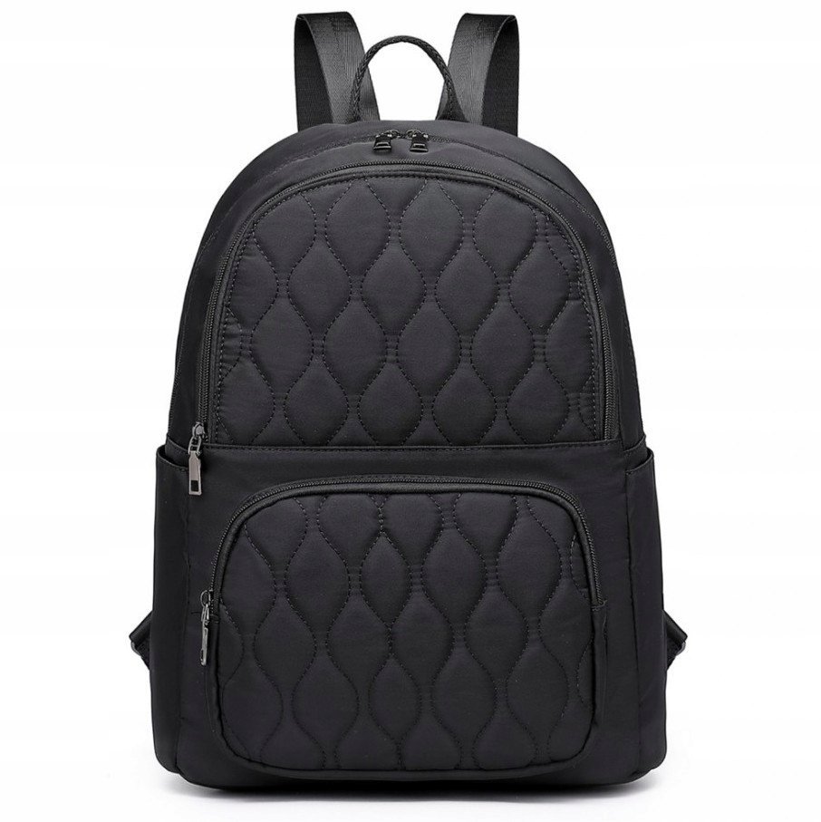 Lekki Plecak Damski Pikowany Elegancki do Pracy Nylonowy Czarny Itaca