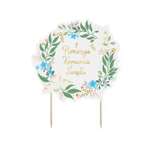 KARTECZKA NA PIKU TOPPER PIERWSZA KOMUNIA ŚWIĘTA BIAŁY 20cm 1szt - Urodziny dla dorosłych - miniaturka - grafika 1
