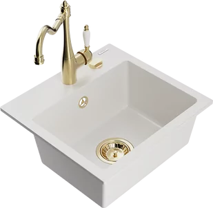 Mexen Milo zlewozmywak granitowy 1-komorowy z baterią kuchenną Carla, biały - 6505-20-670700-50 - Zlewozmywaki z baterią - miniaturka - grafika 1