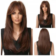 Peruka długa brąz prosta grzywka